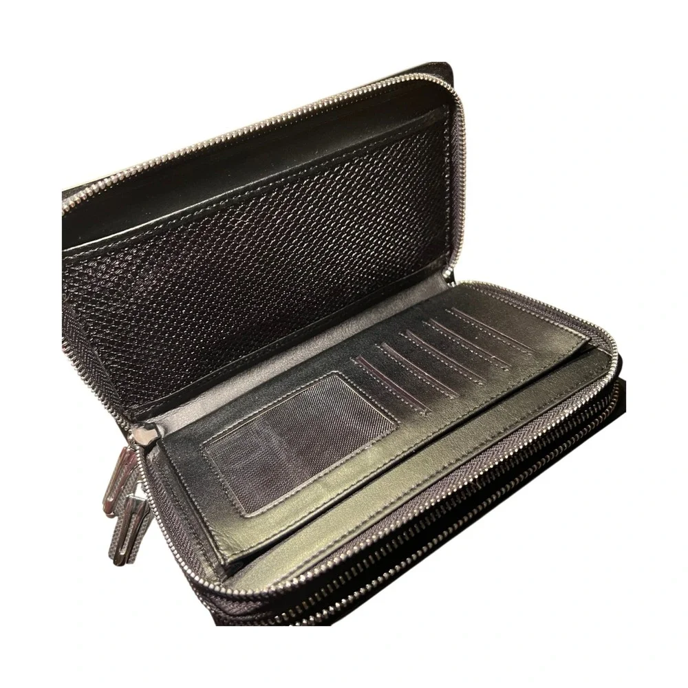 Montblanc Double Zip Travel Organizer Wallet Charcoal Black Leather Unverified